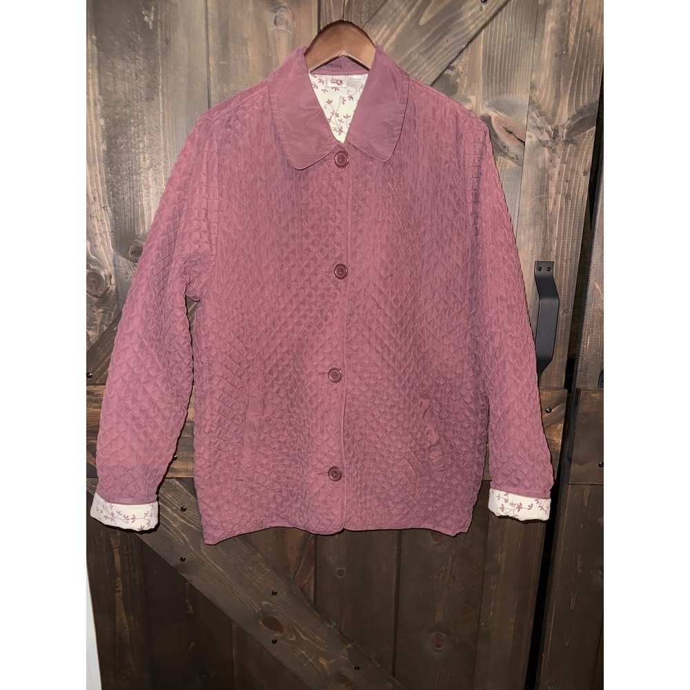 Women's Sz M Medium Quilted‎ Burgundy Jacket Homegrown Fisherman's Button